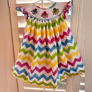 Dibble Dabble Octopus Smocked Dress 24M Rainbow Chevron
